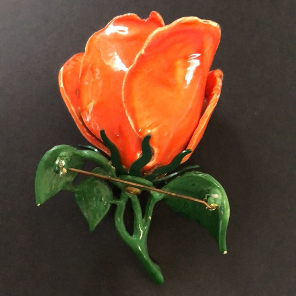 Vintage Painted Metal Rose Flower Brooch Enamel Antique - Picture 3 of 9